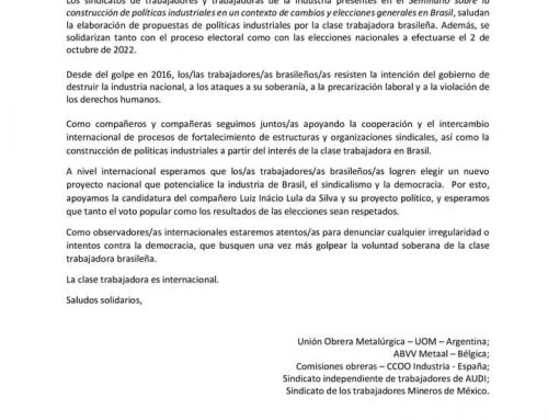 Declaración de solidaridad de los sindicatos internacionales